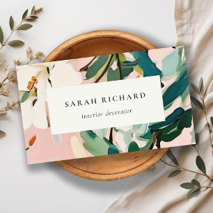 Chic Boho Colourful Pink Teal Green Painted Floral Business Card