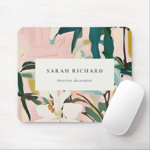 Chic Boho Colourful Pink Teal Green Painted Floral Mouse Pad