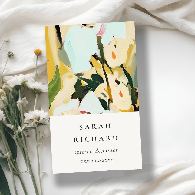 Chic Boho Colourful Yellow Ochre Painted Floral Business Card (Creator Uploaded)