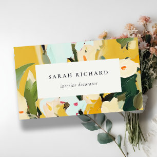 Chic Boho Colourful Yellow Ochre Painted Floral Business Card