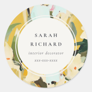 Chic Boho Colourful Yellow Ochre Painted Floral Classic Round Sticker
