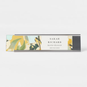 Chic Boho Colourful Yellow Ochre Painted Floral Desk Name Plate