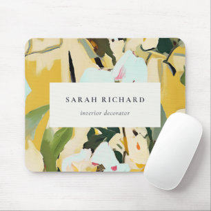 Chic Boho Colourful Yellow Ochre Painted Floral Mouse Pad