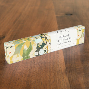 Chic Boho Colourful Yellow Ochre Painted Floral Nameplate