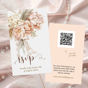 Chic Boho Creamy Floral QR Code Wedding RSVP  Enclosure Card