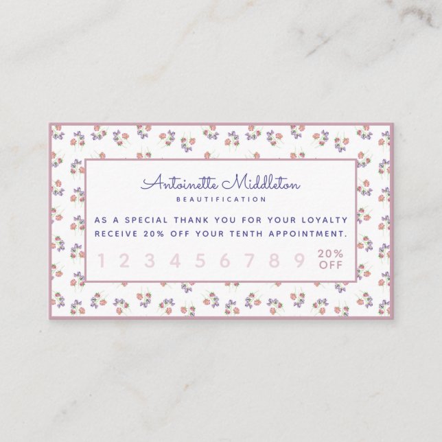 Chic Boho Custom Pink Lavender Floral Loyalty Card (Front)