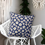 Chic Boho Daisies Dark Blue Pattern Throw Pillow<br><div class="desc">Simple watercolor painting inspired floral pattern of white anemone flowers with dark blue background.</div>