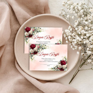 Chic boho deep red peonies gold baby diaper raffle enclosure card