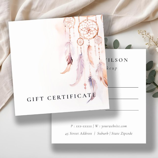 Chic Boho Dreamcatcher Watercolor Gift Certificate (Creator Uploaded)