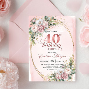 Chic Boho Dusty Pink Floral 40th Birthday Invite