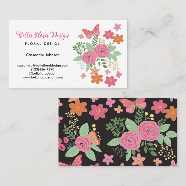 Chic Boho Floral Bouquet Design  Business Card (Front/Back)