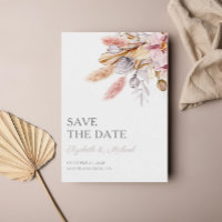 Chic Boho Floral Pampas Grass Save the Date