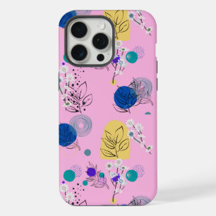 Chic Boho Floral Pink & Navy Blue Abstract Garden iPhone 15 Pro Max Case