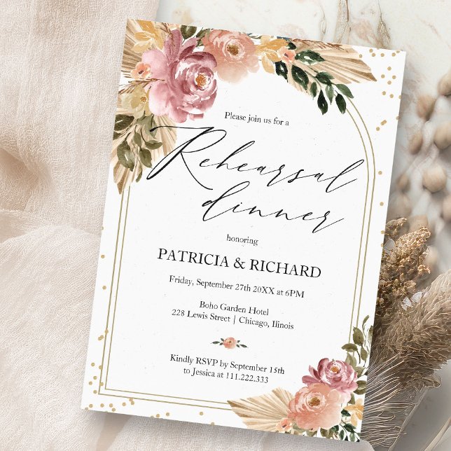 Chic Boho Floral Wedding Rehearsal Dinner Invitation (Creator Uploaded)