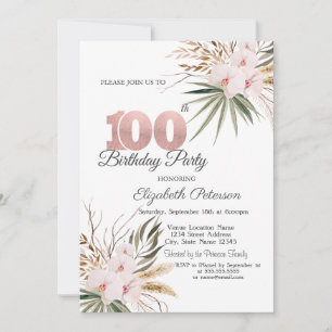 Chic Boho Flowers 100th Birthday Invitation