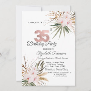 Chic Boho Flowers 35th Birthday Invitation