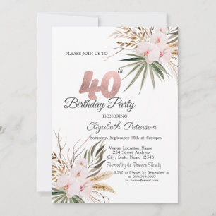 Chic Boho Flowers 40th Birthday Invitation