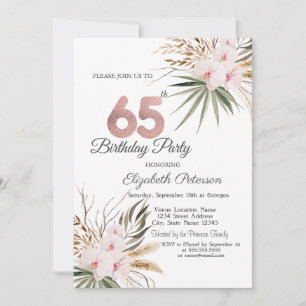 Chic Boho Flowers 65th Birthday Invitation