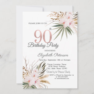 Chic Boho Flowers 90th Birthday Invitation