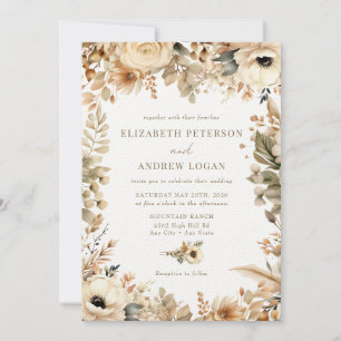 Chic Boho Flowers Fall Flowers Wedding Invitation