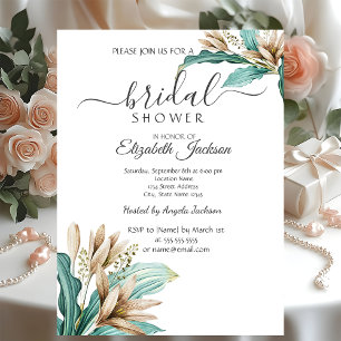 Chic Boho Flowers Leaves Bridal Shower Invitation