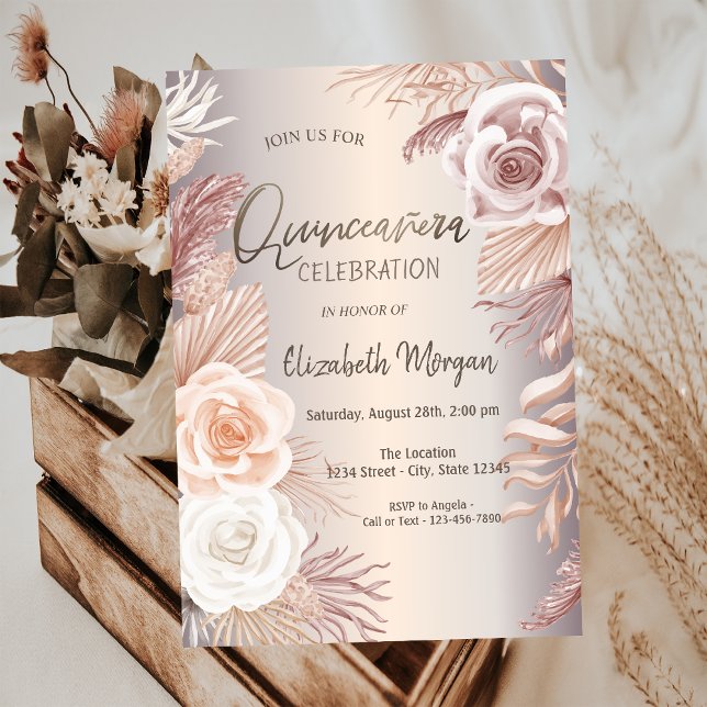 Chic Boho Flowers Quinceañera  Invitation (Creator Uploaded)