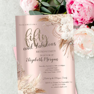 Chic Boho Flowers Rose Gold 50th Birthday Party  Invitation