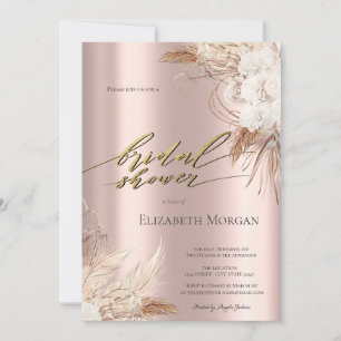 Chic Boho Flowers Rose Gold Bridal Shower Invitation