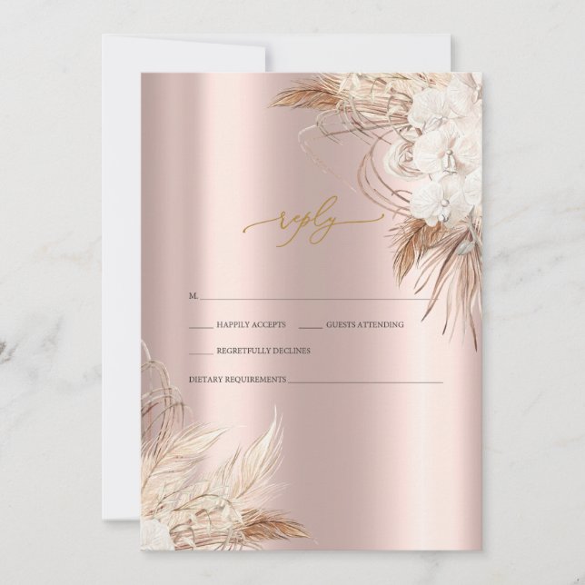 Chic Boho Flowers Rose Gold Wedding RSVP   Invitation (Front)