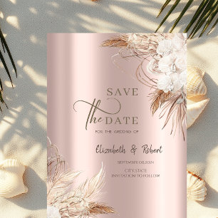 Chic Boho Flowers Rose Gold Wedding Save The Date