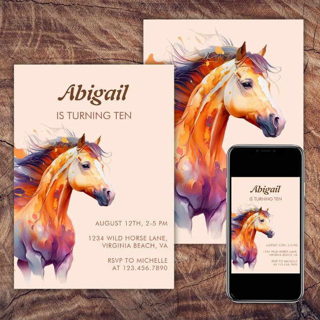 Chic Boho Horse Beige Brown Pony Birthday Party Invitation (Chic Boho Horse Beige Brown Pony Birthday Party Invitation)