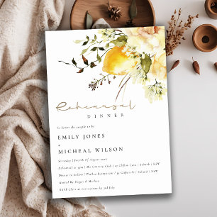 Chic Boho Lemon Yellow Floral Rehearsal Dinner Invitation