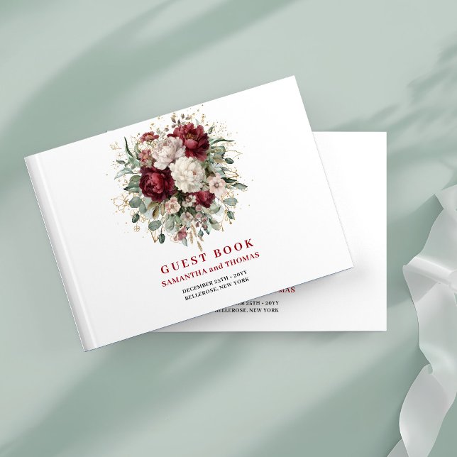 Chic Boho Marsala Floral Greenery Guest Book (Chic Boho Marsala Floral Greenery Guest Book)