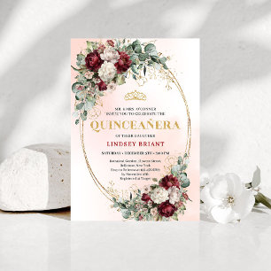 Chic Boho Marsala Flowers 15th Birthday Invitation