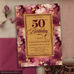 Chic Boho Marsala Gold Flowers 50th Birthday  Invitation<br><div class="desc">✅ For matching items search 26-50 in my collections ✅ Celebrate a milestone in style with this luxury 50th birthday invitation featuring burgundy, blush, maroon, and deep red roses accented with elegant gold leaves. The boho floral watercolor design combines romantic blush tones with rich marsala and merlot hues, making it...</div>
