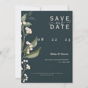 Chic Boho Minimalist Botanical green save the date Invitation