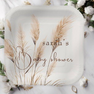  Chic boho Pampas grass Baby shower  Paper Plate