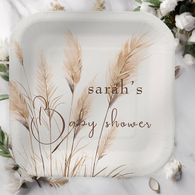  Chic boho Pampas grass Baby shower  Paper Plate (Creator Uploaded)