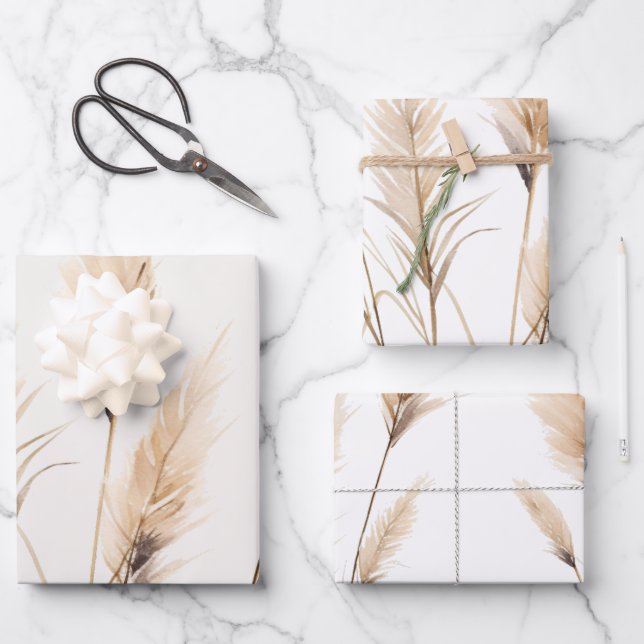  Chic boho Pampas grass Baby shower  Wrapping Paper Sheet (Front)