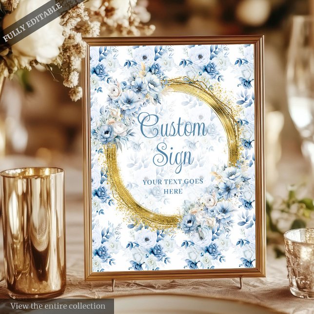 Chic Boho Pastel Blue Gold Wedding Custom Tabletop Poster (Chic Boho Pastel Blue Gold Wedding Custom Tabletop Poster)