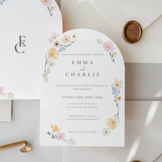 Chic Boho Pastel Wildflowers Spring Summer Wedding Invitation (Creator Uploaded)