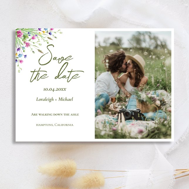 Chic boho Photo wildflowers Wedding Save the Date (Creator Uploaded)
