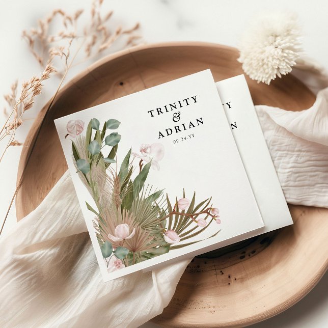 Chic Boho Pink Orchids & Dried Leaves Wedding  Napkin (Creator Uploaded)