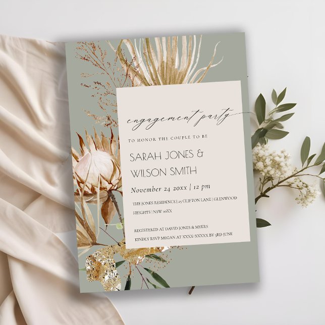 Chic Boho Protea Dry Palm Floral Engagement Invite (Creator Uploaded)
