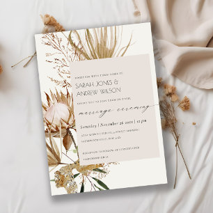 Chic Boho Protea Dry Palm Floral Marriage Invite