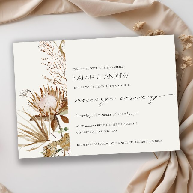 Chic Boho Protea Dry Palm Floral Marriage Invite (Creator Uploaded)