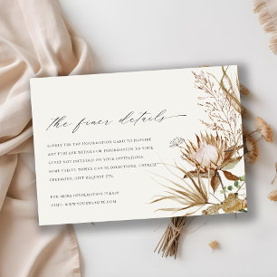 Chic Boho Protea Dry Palm Floral Wedding Details Enclosure Card