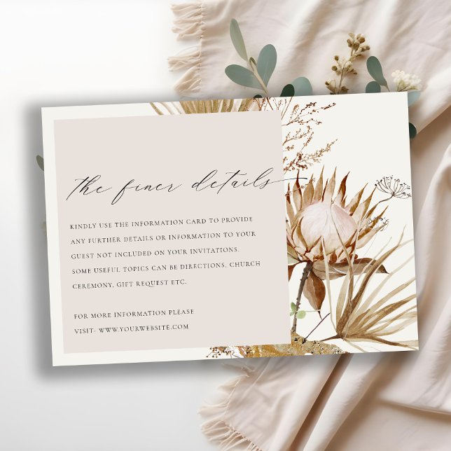 Chic Boho Protea Dry Palm Floral Wedding Details Enclosure Card (Creator Uploaded)