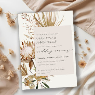 Chic Boho Protea Dry Palm Floral Wedding Invite
