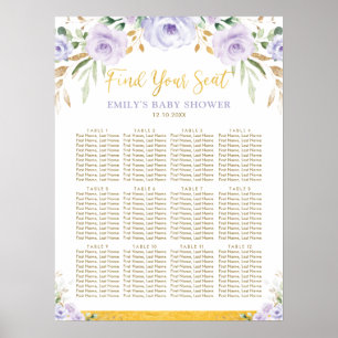 Chic Boho Purple Floral Girl Baby Shower Seating Poster